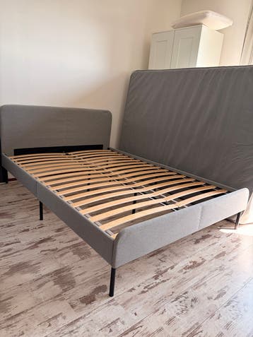 Tweepersoonsbed met lattenbodem (140x200) - Grijs