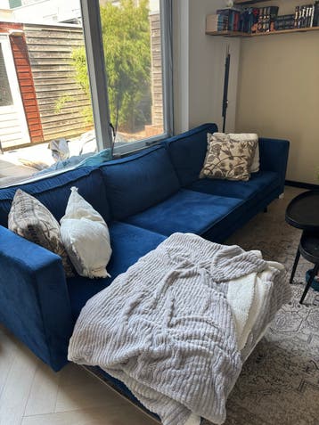 Comfortabele blauwe fluwelen bank - gratis ophalen