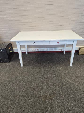 Witte houten tafel met 2 lades - 160x90x78 cm