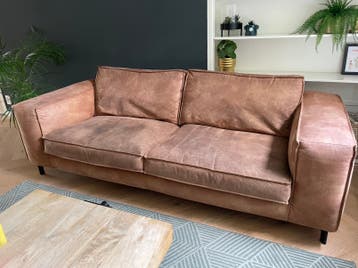 3 zits bank cognac, echt leder GRATIS!