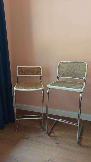 Set van 2 vintage rotan buisframe barkrukken, Made in Italy