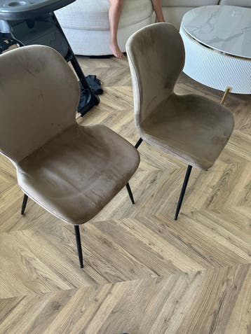 Set van 4 fluwelen eetkamerstoelen - Taupe/Beige