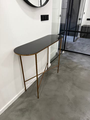 Black Glass and Gold Entry / Side Table
