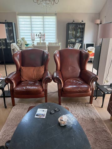 Leren bank en fauteuils - Klassieke stijl