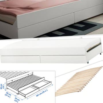 Wit bedframe met opberglades (1 bed), 90x200 cm