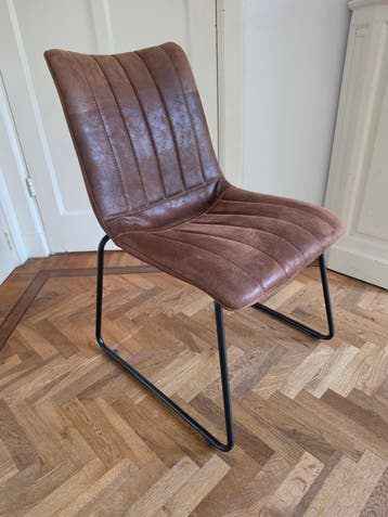4 bruine suède lederen eetkamerstoelen, zithoogte 44 cm