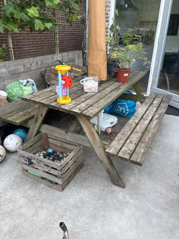 Houten picknicktafel met opklapbanken 180 lang