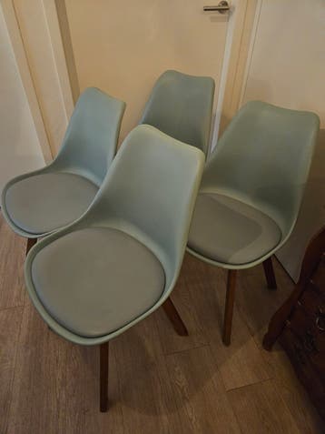 Set van 4 moderne lichtblauwe/turquoise stoelen met kussen
