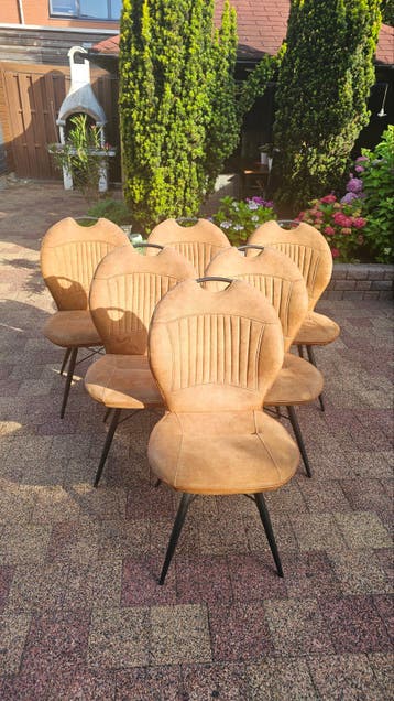 Set van 6 gebruikte eetkamerstoelen, bruin