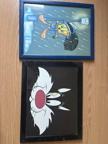 2 ingelijste Looney Tunes prints: Tweety en Sylvester