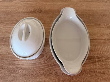 Ovenschalen set: wit keramiek en transparant glas