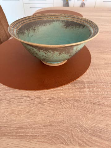 Decoratieve schaal van aardewerk - Turquoise en bruin