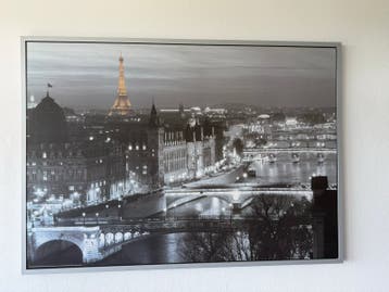 Grote zwart-wit foto Parijs met Eiffeltoren, 100x140 cm
