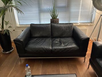 Bankstel IKEA zwart leer GRATIS ophalen