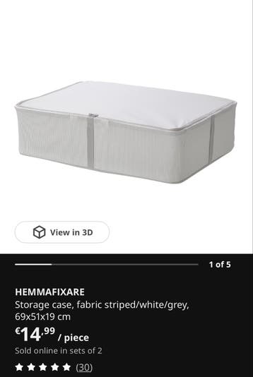 2x HEMMAFIXARE Opbergtas - gestreept wit/grijs