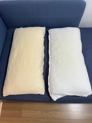 Twee kussens met sloop 80x40 cm