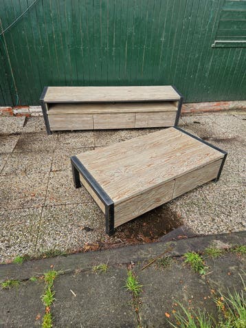 Salontafel en TV-meubel set - Hout en Metaal