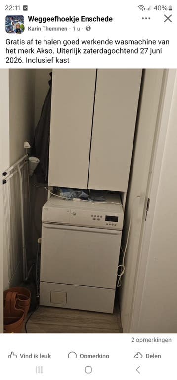 Gratis Akso wasmachine -Enschede 27 juni