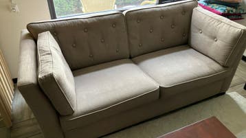 Bank taupe en fauteuil donkerbruin bloemmotief