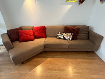 GRATIS hoekbank sofa couch - Bruin stof - Met kussens