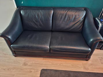 Blauw lederen 2 zits bank