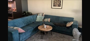Comfortabele Hoekbank in Petrolblauw Ribstof