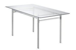 Glazen eettafel met metalen onderstel