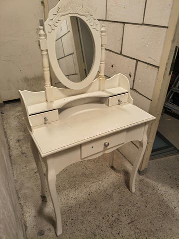 Vintage kaptafel met spiegel - Crème wit