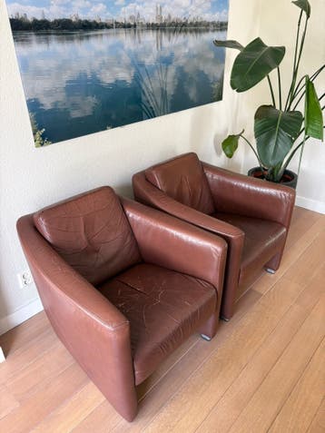 2 fauteuils, kleur cognac, merk Touche