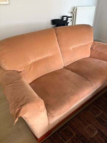 Comfortabele 3-zitsbank in perzikkleurige stof