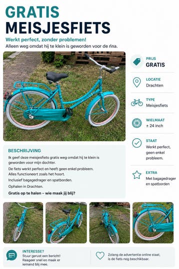 Gratis meisjesfiets – werkt perfect!