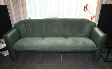 Leolux 3-zits bank leer/alcantara donker groenblauw zgst