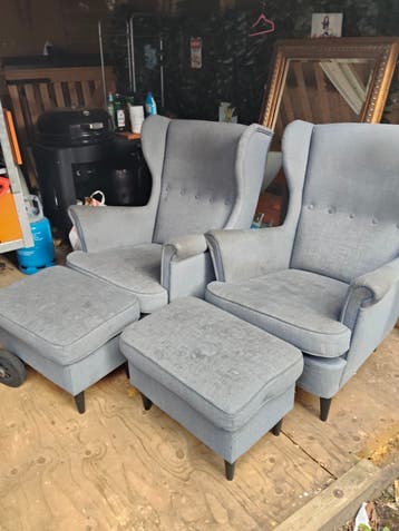2x Fauteuil met voetenbank - Grijs
