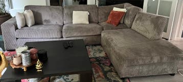 Hoekbank ribfluweel met wasbare hoezen - Taupe