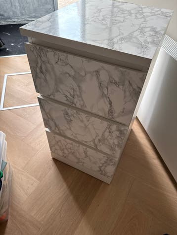 Ikea ladekast met 3 laden, gemarmerd (wrap kan eraf)
