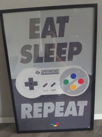 Super Nintendo 'Eat Sleep Repeat' Ingelijste Poster
