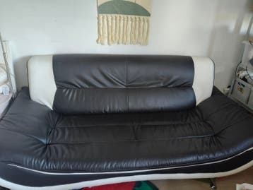Comfortabele 3-zitsbank van leer, zwart/wit