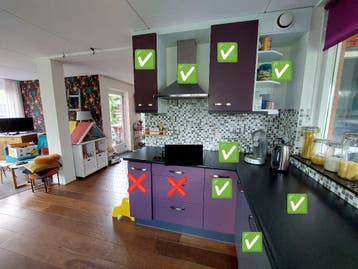 Keukenkasten en werkblad, afzuigkap