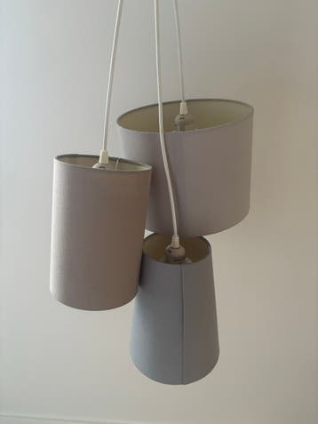 Hanglamp met 3 stoffen kappen - grijs/beige