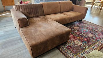 Comfortabele Hoekbank in Bruine Stof - gebruikt