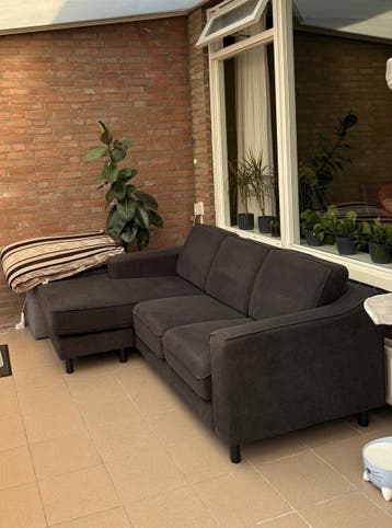 Gratis Driezitsbank met Chaise Longue - Donkergrijs