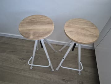Houte en stalen barkrukken 2 stuks