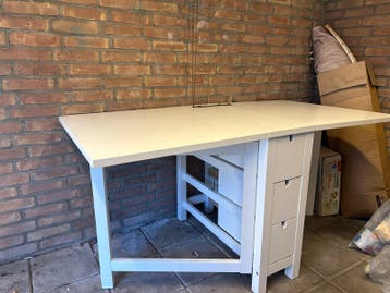 Witte opklapbaar bureau/ eettafel met lades