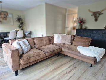 GRATIS: Cognac hoekbank pu leer