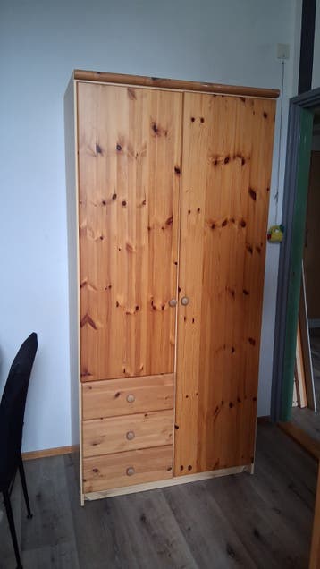 Grenen kast met deuren en lades - 95x200x48cm