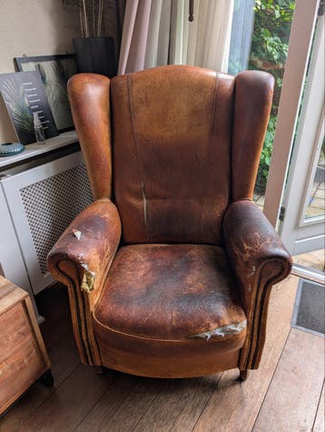 Gratis ophalen - schapen leren oor fauteuil - opknapper