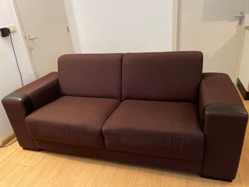 Comfortabele 2-zits bank - Bruin met lederen accenten