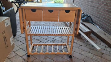 Houten Keukentrolley met Uitschuifbaar Blad en Lades