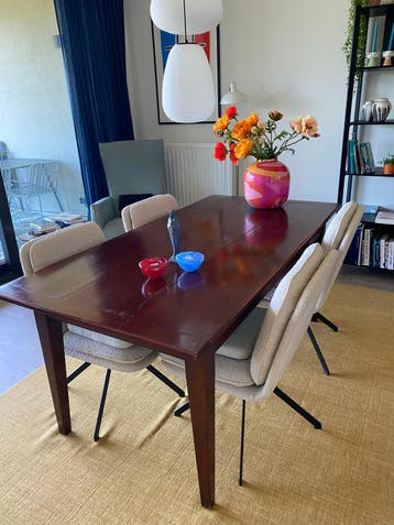 Vintage houten eettafel met lades
