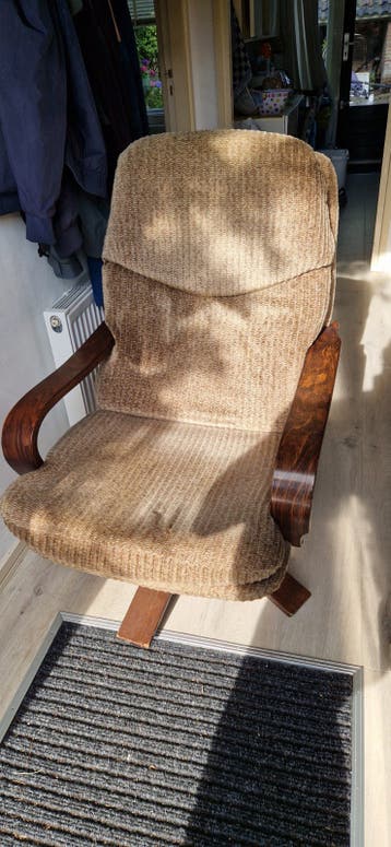 Comfortabele fauteuil met houten armleuningen